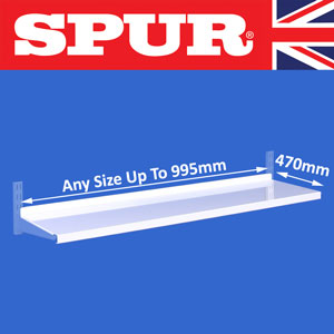 Spur ® Special Length Steel-Lok Steel Shelf 470mm Spur Shelving white wall mounted cantilever shelving uprights Spur brackets & bookends SL47SSPECIAL 