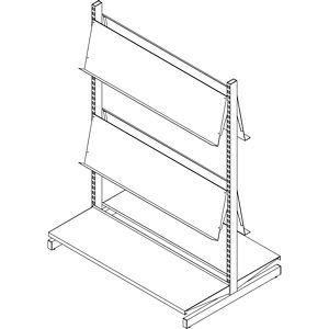 PGONDOLA SPUR® Shelving freestanding Gondola unit, double sided with 2 periodical shelving levels and 1 flat shelf either side. This shelving unit is ideal for storing items such as books, files or small boxes.   Unit can be assembled with wheels....